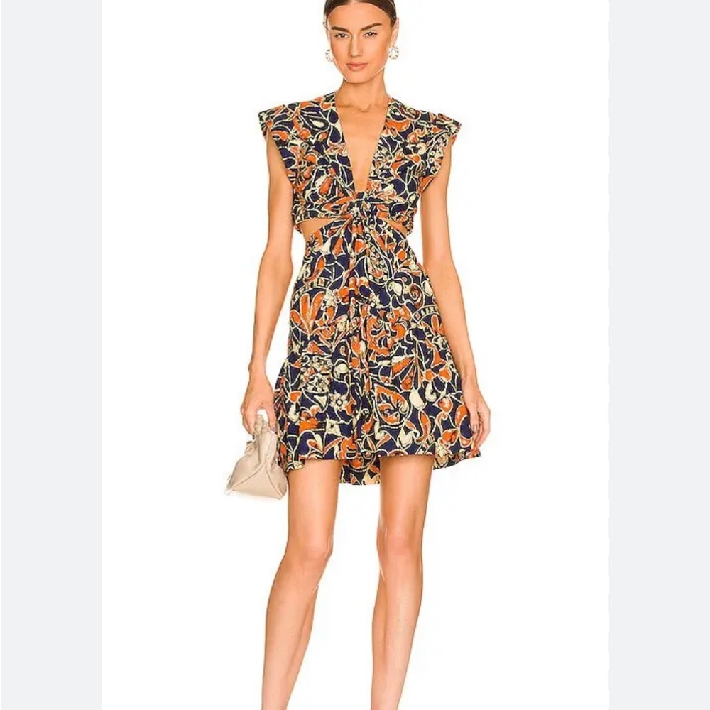 ALC Blue Orange Ruffled Tie Front Mini Dress